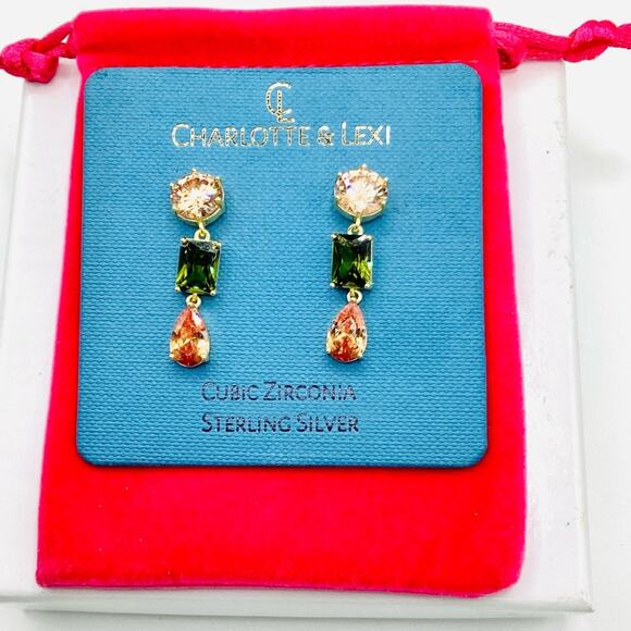 Charlotte & Lexi Gold and Green Cubic Zirconia Earrings - Picture 1 of 7